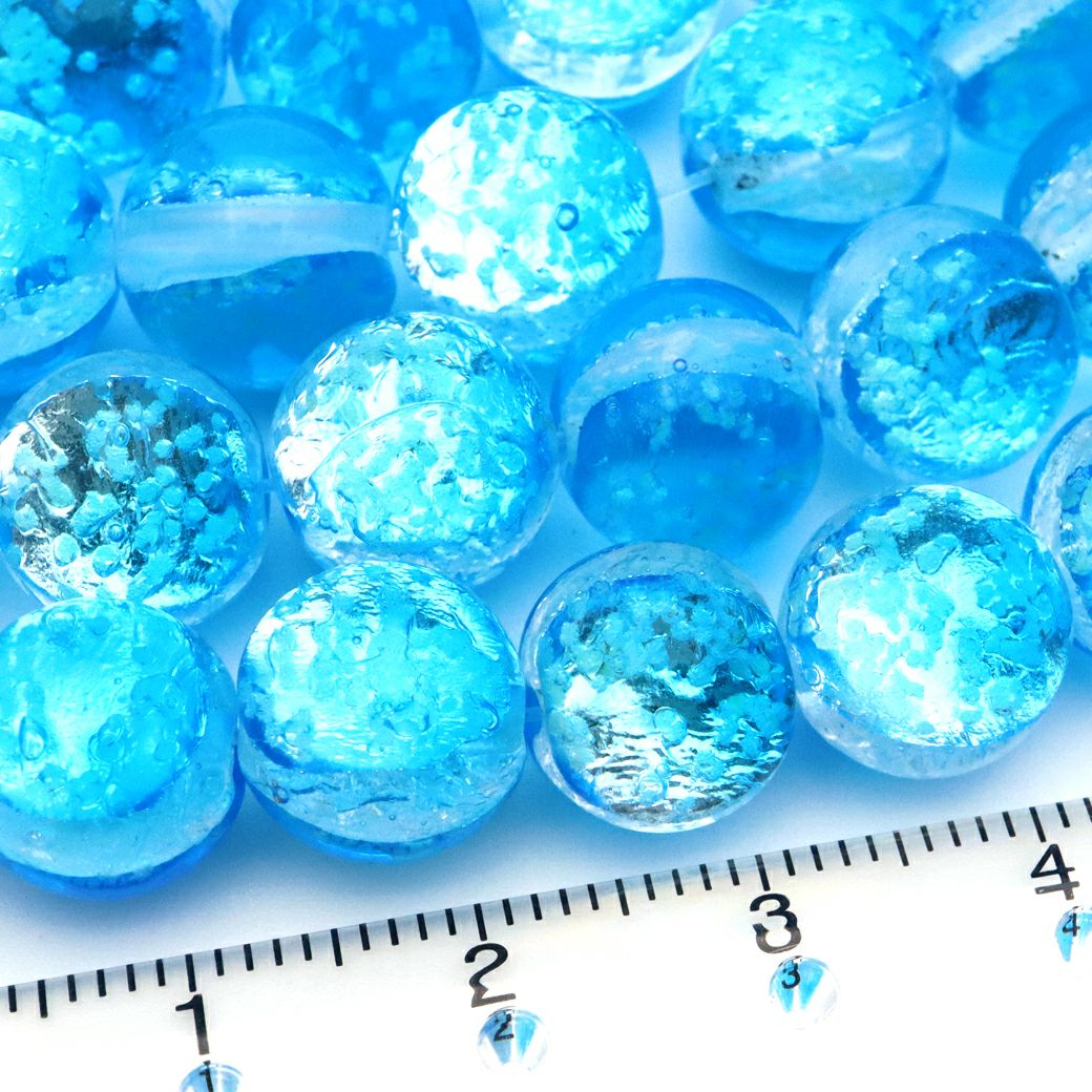 パナリブルー ホタルガラス ビーズ 一連 10mm 40玉 光る 夜光 とんぼ玉 パーツ 沖縄 お土産 パナリ島